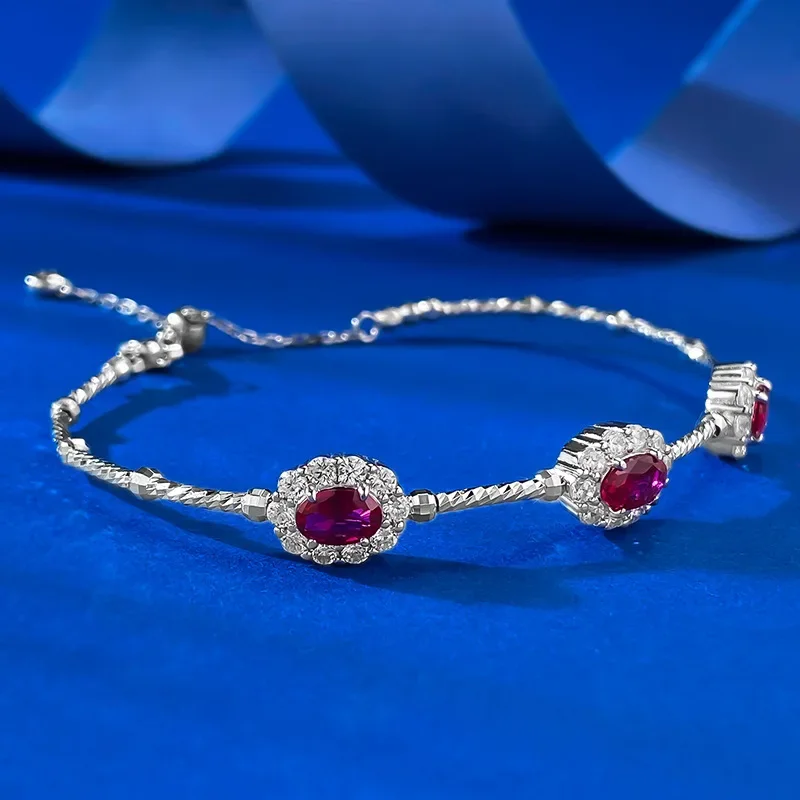 New S925 Silver New Year's Red Treasure Bracelet with Ribbons, Rubilai Elastic Bracelet, Palace Style, Festive Wedding Jewelry
