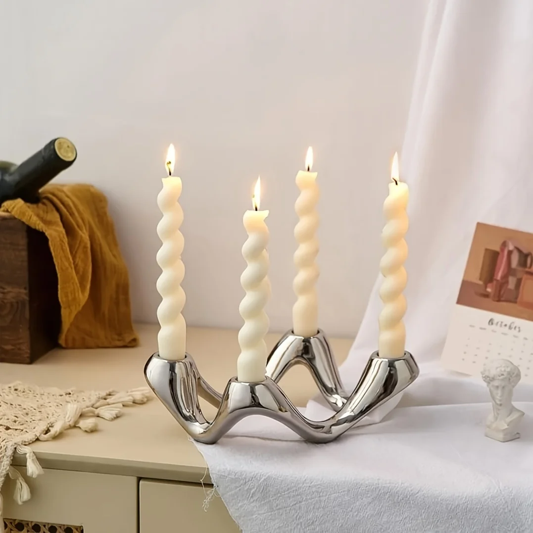 

European Ceramic 4 Hole Candle Holder Elegant Tabletop Decor for Dining Room Bedroom Birthday Gift