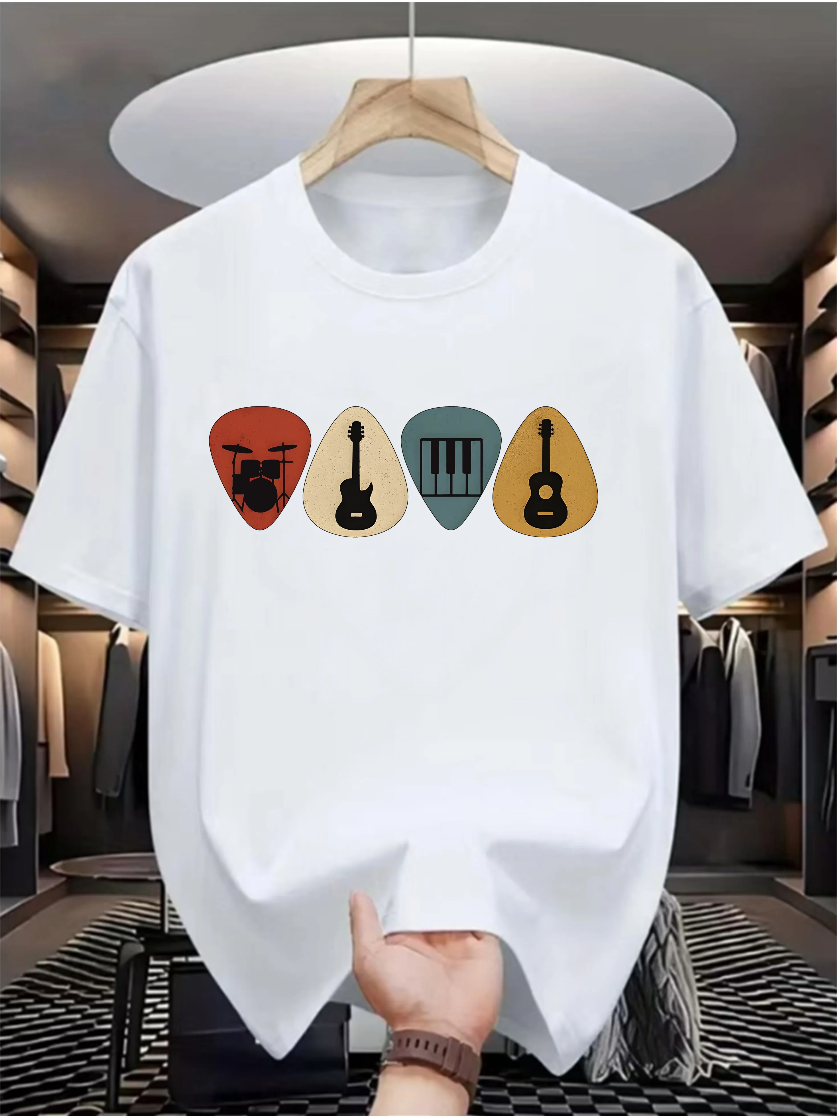 Vintage Music Lover T Shirt Retro Guitar Picks Graphic Tee Drum Piano Guitar Musician Gift Summer Short Sleeve Unisex Tops