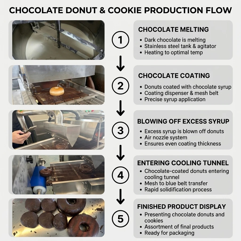 Automatic  Chocolate Coating Machine For Bread And Donut Enrobing Process