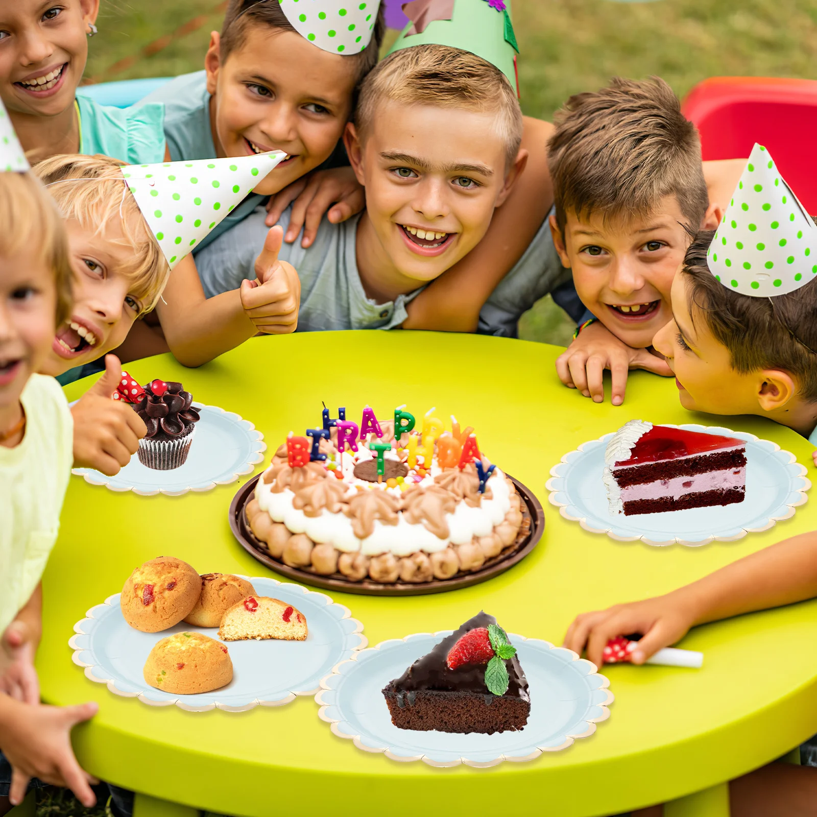 

8Pcs Light Blue Disposable Paper Plates Party Tableware Hot Stamping Gold Edge Birthday Wedding Shower Festival Supplies