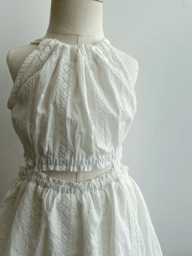 2024 New Summer Kid's Dresses 3-7 Y Embroidered Floral Girls Sleeveless Dress Children's Soft Breathable Cotton Clothing