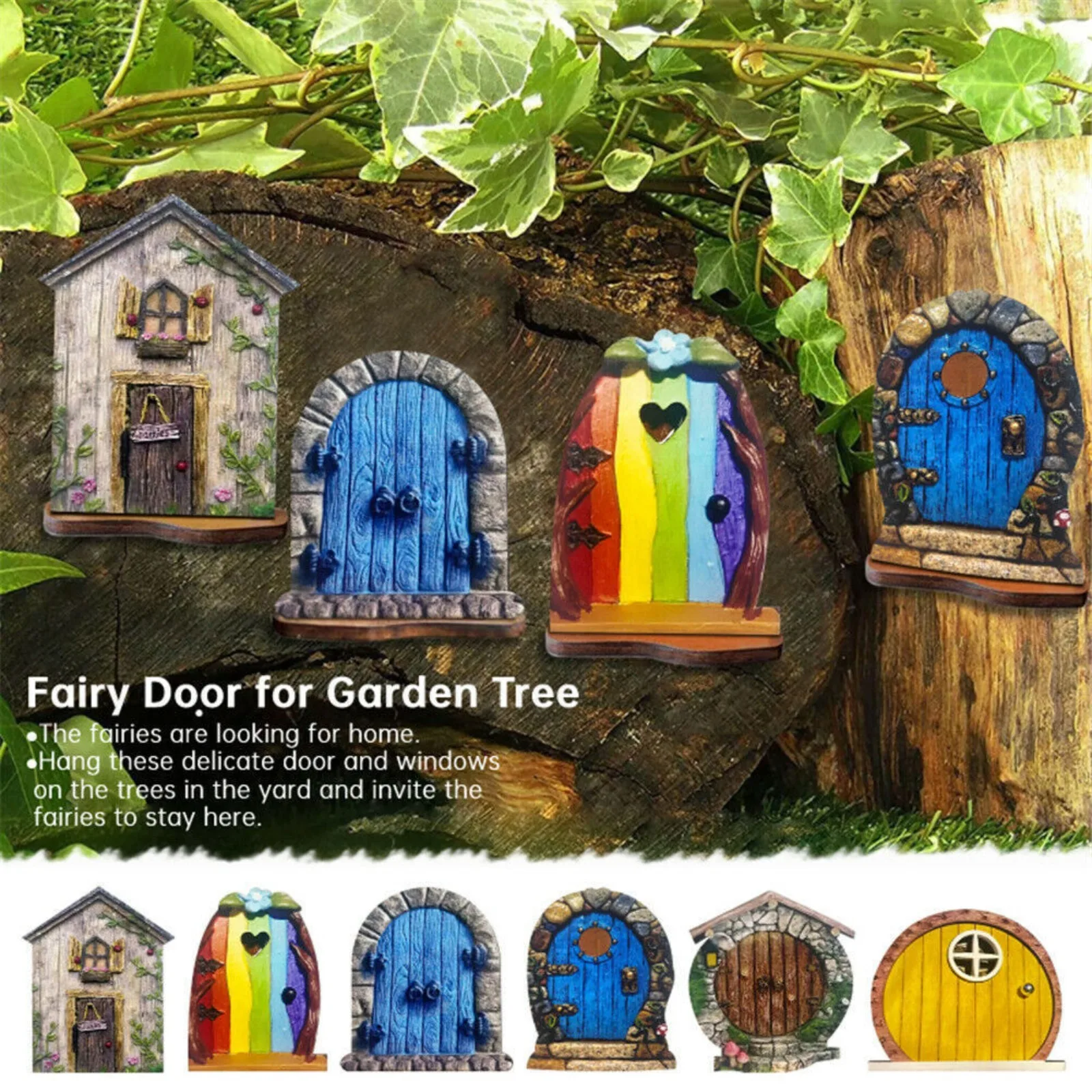 

US 6PCS Fairy Door for Home Garden Tree Fairy Door Outdoor/Indoor Decor Xmas New