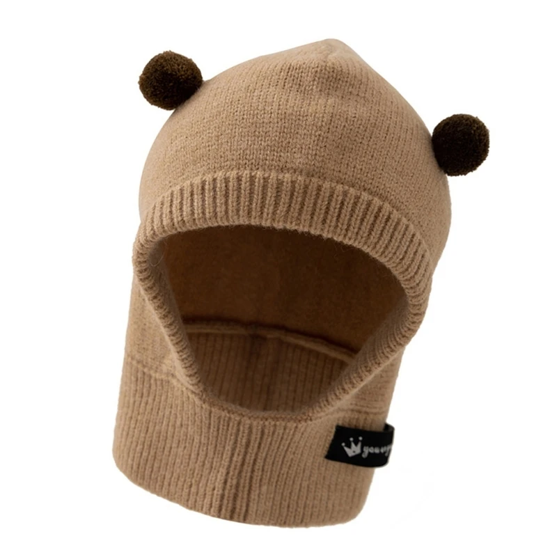 Gorro punto con pompón, cálido, resistente viento, calentador cuello para niños, gorro pieza