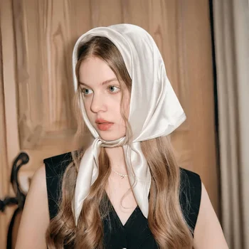 2024 럭셔리 브랜드 솔리드 넥 타이 숄, 실크 스퀘어 스카프, 여성 70cm 머리, 손 손목 머리 장식, 히잡 반다나, 21 색
