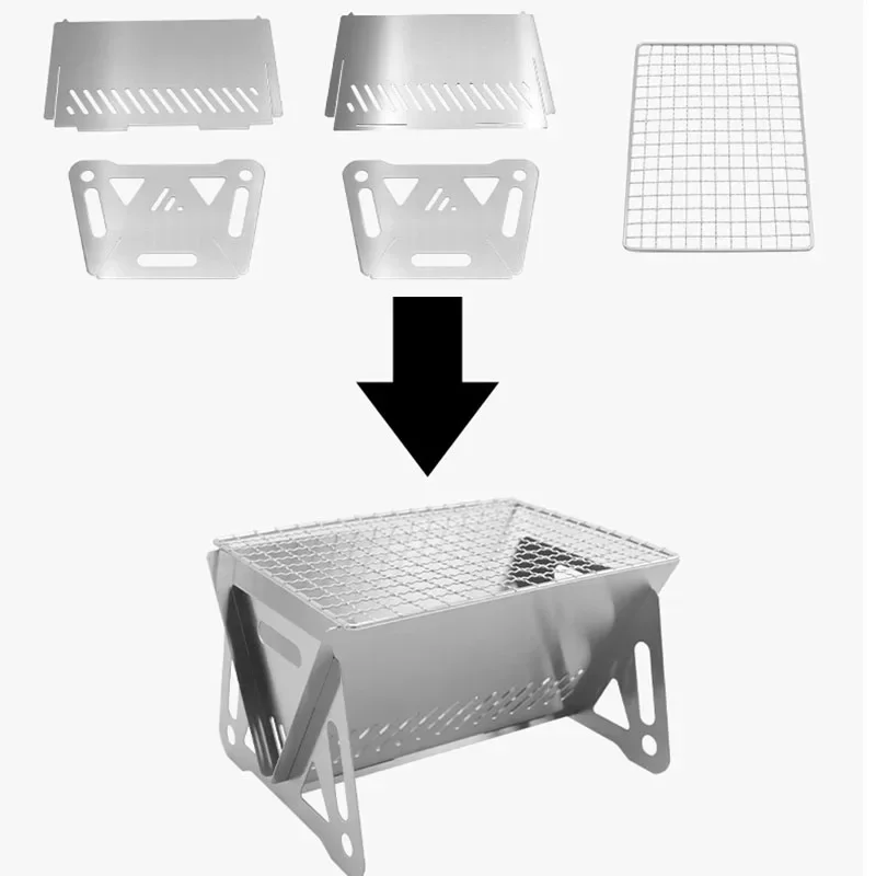 Outdoor Camping Barbecue Grill Heating Stoves with BBQ Grill Plate Portable Folding Stainless Steel Barbeque Cooking Stove