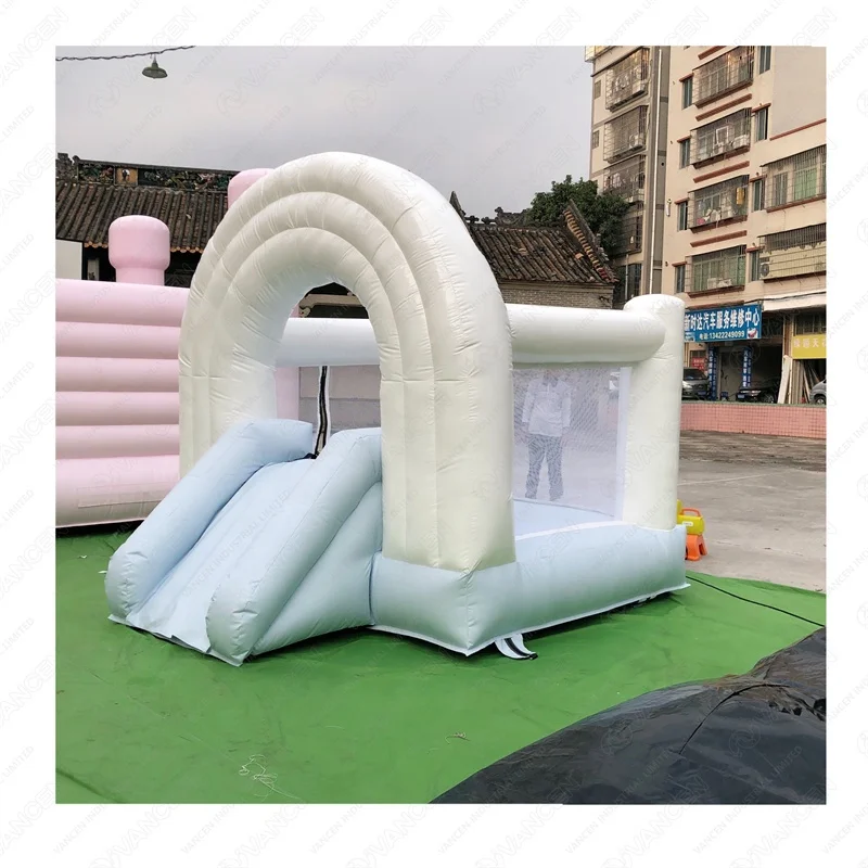 

Commercial Grade 8x10x8ft rainbow Bounce House with air Blower Inflatable White Bouncy Castle for Toddlers