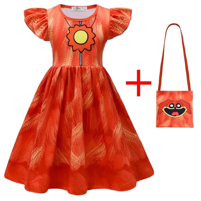 Kids Cartoon Smiling Critters Baby Girl Dresses Kids Catnap Dogday Clothes Cosplay Costume Children Fly Sleeve Casual Dress Bag