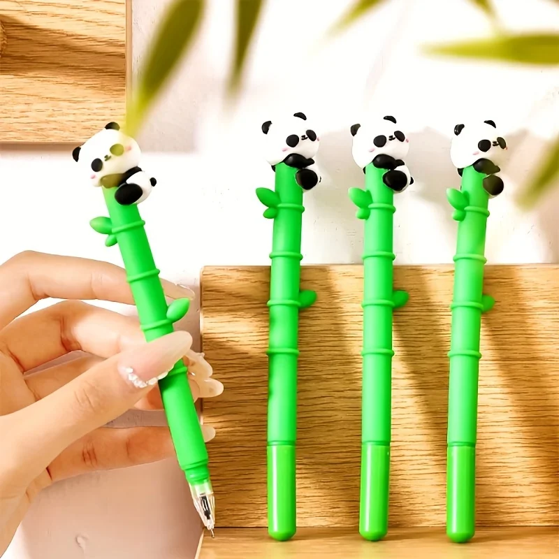 

2 шт., бамбуковые гелевые ручки с милой пандой, мягкая силиконовая ручка, гладкие письменные офисные школьные принадлежности
