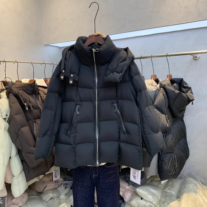 شتاء جديد وصول المرأة منتفخ سميكة الدافئة مقنعين أسفل سترة عالية الجودة موضة عادية فضفاض تنوعا الأبيض بطة ريشة معطف #6