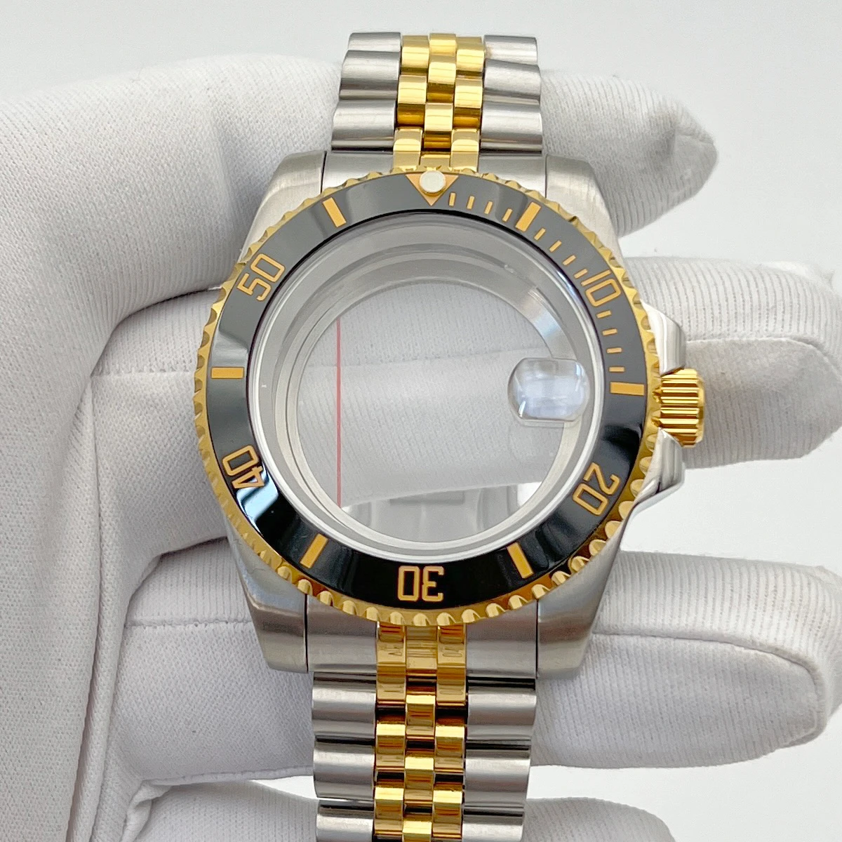 NH35 case  Silver paired with gold gold number SUB bezel suitable for NH34/NH35/36