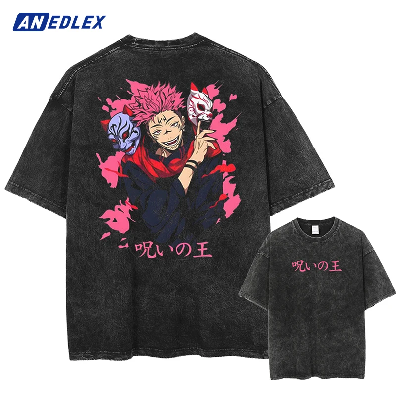 

Harajuku Men Streetwear Tshirt Anime Print Casual T-Shirt Unisex Hip Hop Summer Fashion Vintage Oversize Cotton Washed Black Tee