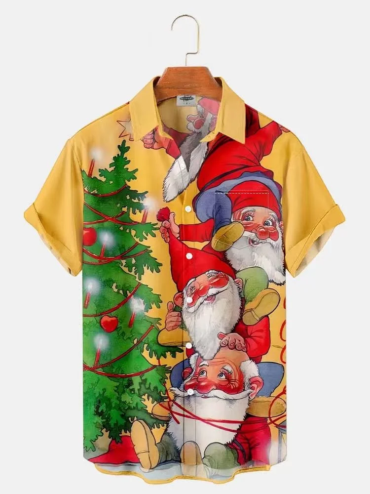قميص هاواي صيفي بنمط عيد الميلاد للرجال لعام 2026، قميص سانتا كلوز أنيق للجنسين، قميص بأكمام قصيرة، قميص ريترو للعطلات #3