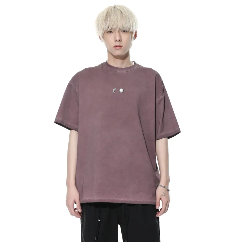 

SYUHGFA Korean Streetwear Men's T-shirt Personalized Design Metal Logo Baggy Male Short Sleeve Tops Casual 2024 Summer New