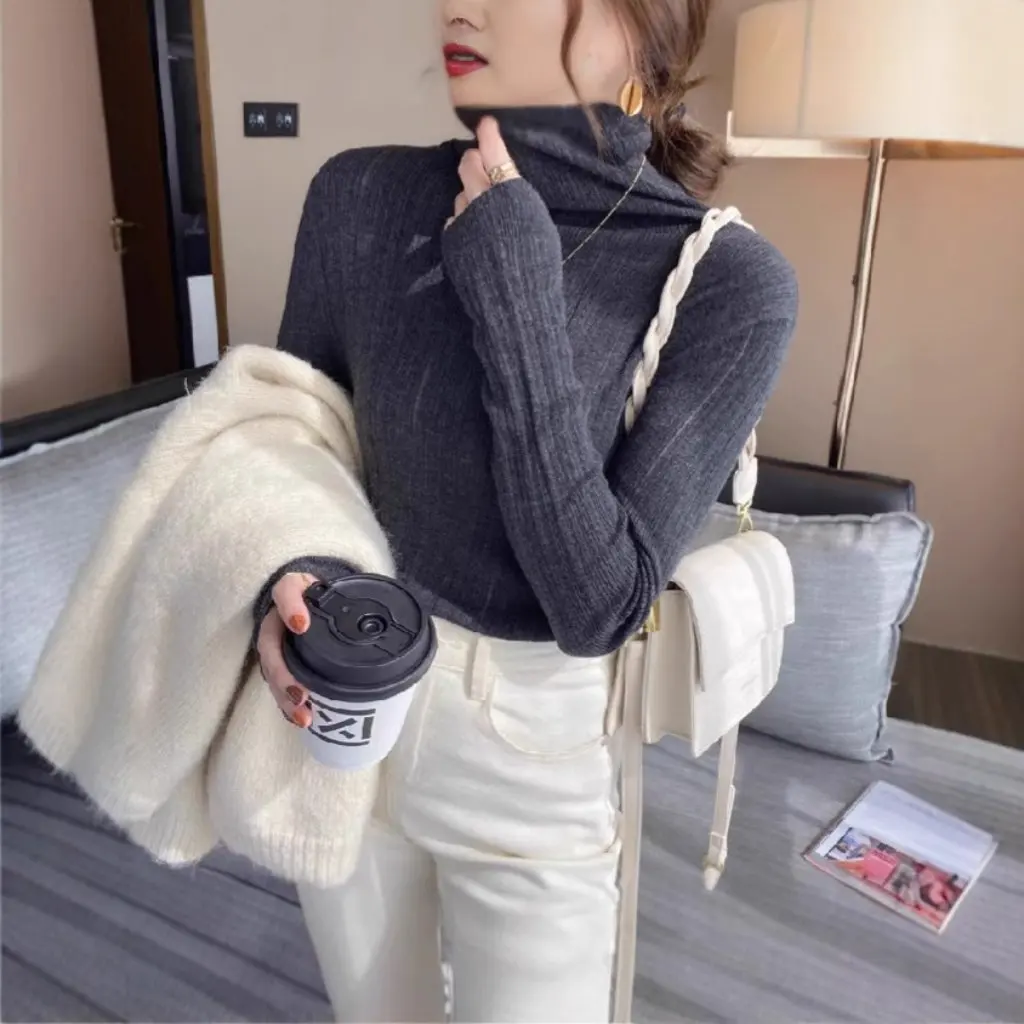 

Women's Soft Glutinous Foreign Style Sweater High Collar Thin Inner Knitted Base Shirt All-match Autumn Winter Top
