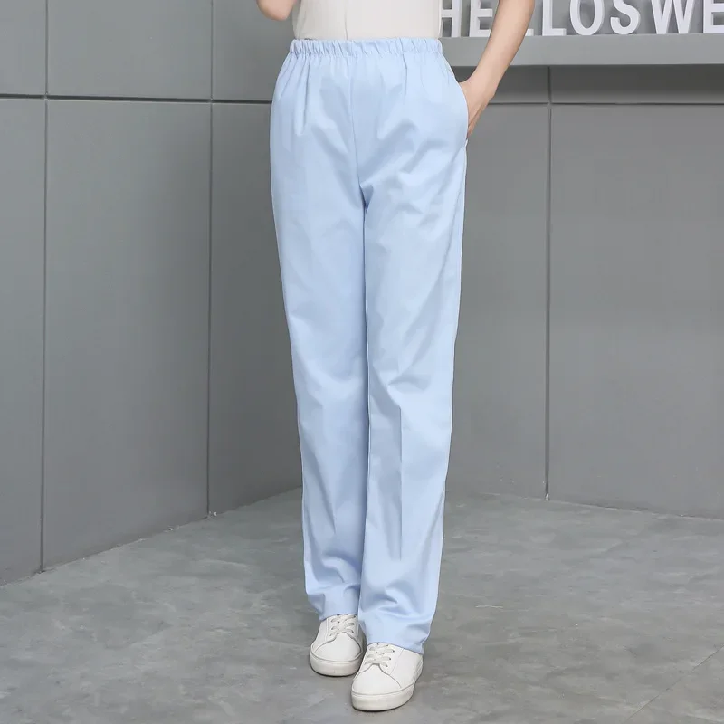 Solid Color Work Pants High Quality Women's Elastic Waist Doctor White Scrub Pants Spring Autumn Nurse Dental Care Uniform Pants