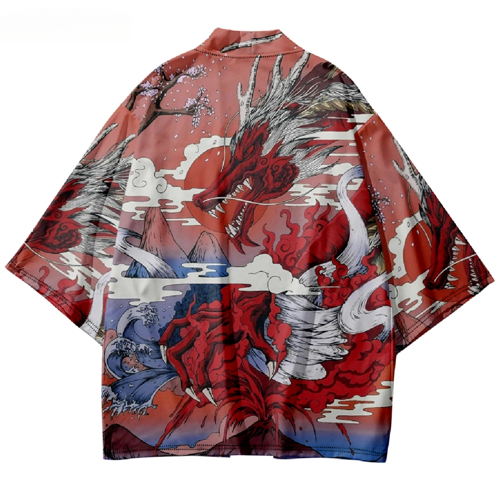 Cárdigan tradicional para hombre y mujer, ropa asiática, Kimono con estampado de dragón de Anime japonés, Haori, Yukata de playa de verano, 4XL, 5XL6XL