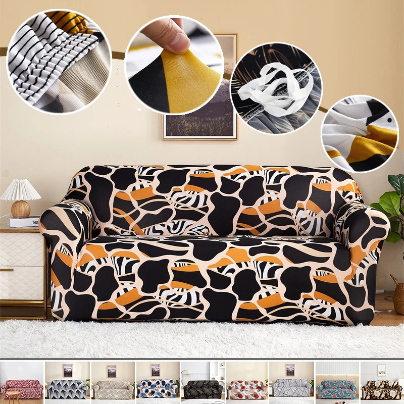 Printed Stretch Sofa Cover High Elasticity Anti Cat Scratch Dust-proof Protector for 1/2/3/4 Seater Couch Living Room Furniture