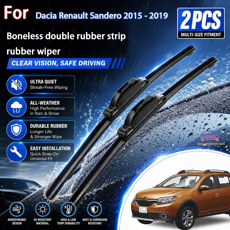 

Front Wiper Blades Set For Dacia Renault Sandero 2015 - 2019 Windshield Windscreen Window Brush 22"+19" Modification Parts