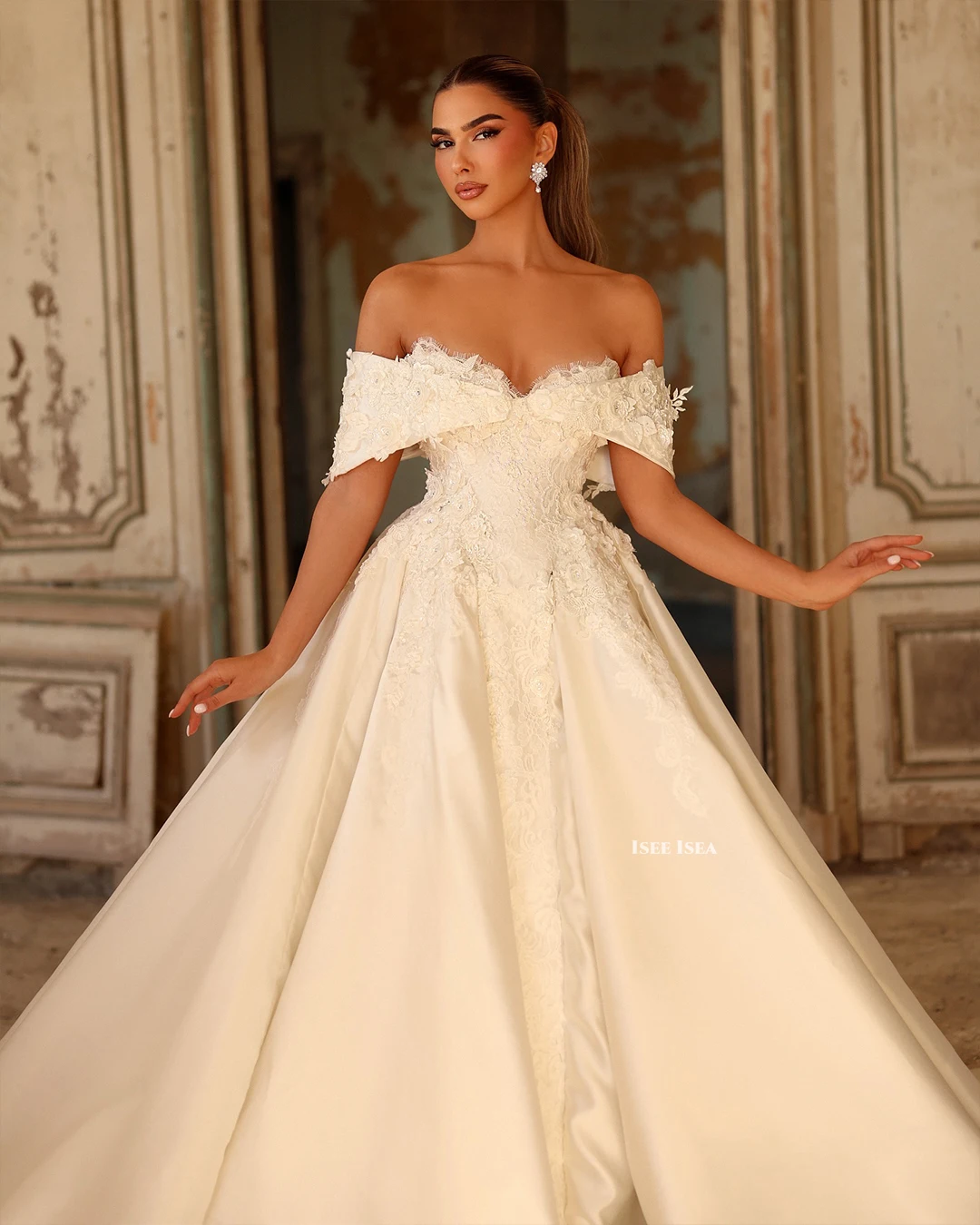 

Wedding Dresses Woman Off The Shoulder V Neck Applique Vestido Noiva Sweep Train A Line Glitter Bridal Gown for 2025 Customized