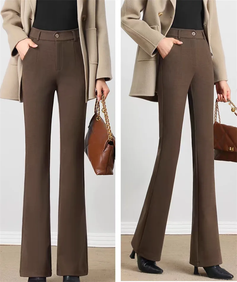 GELITAYIN  Autumn New High Waist Slimming Draping Professional Micro-Pull Straight Suit Trousers Bell-Bottom Pants Korean