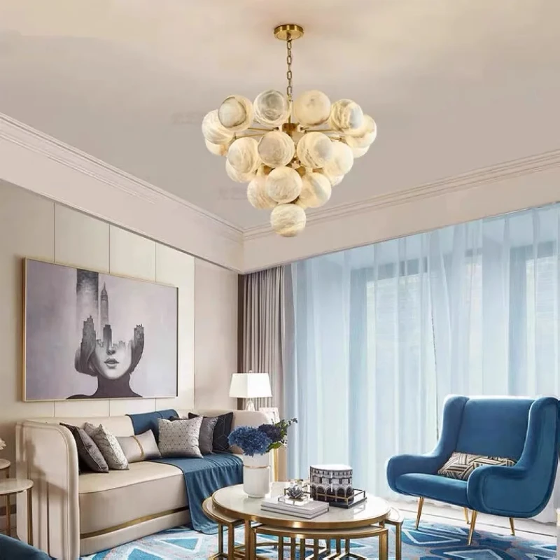 

Opulent Marble Bubble ball Ceiling Chandelier. This grand dimmable lamp radiates a majestic lustre, becoming the centerpiece