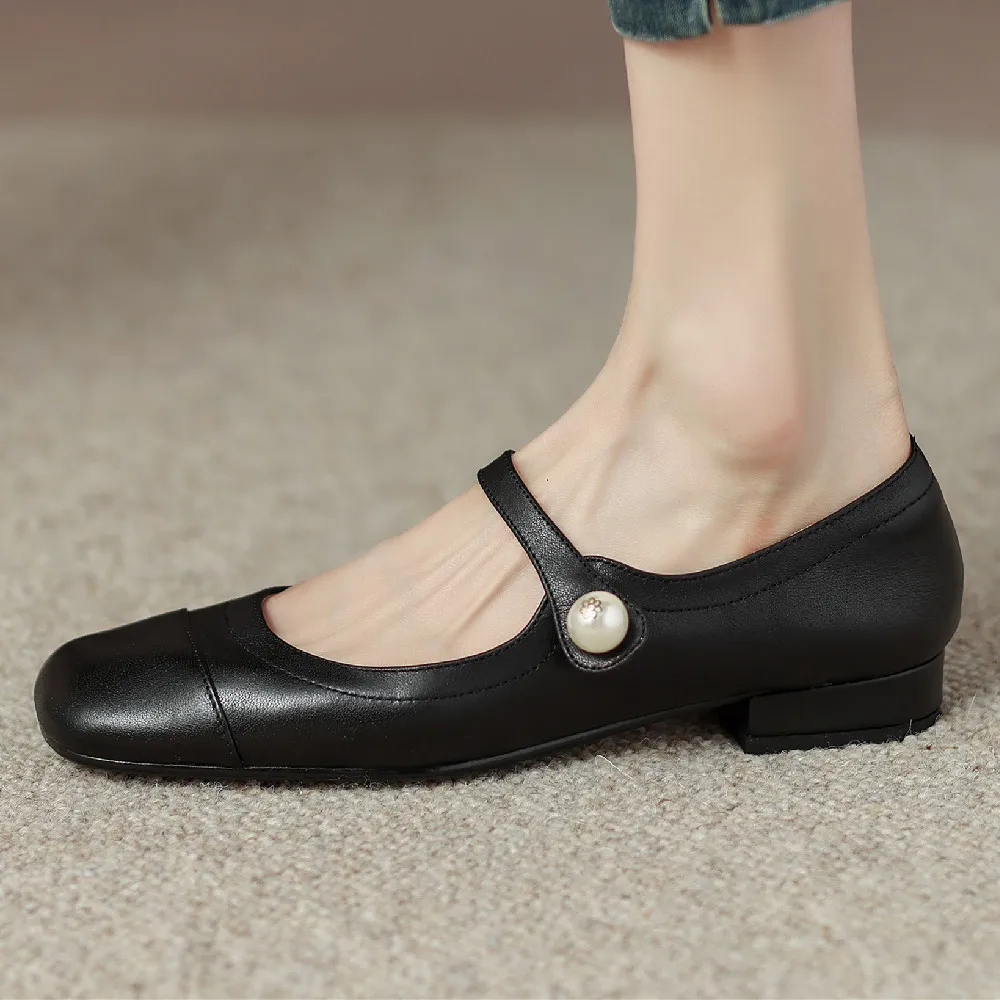 

Women's genuine leather mary jane flats square toe high quality luxury band designer female espadrilles soft comfortable shoes