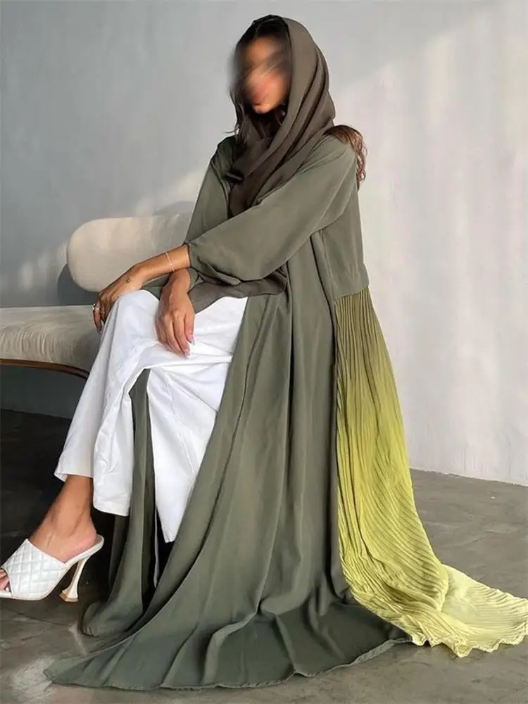 Evening Party Chiffon Kimono Abayas Draped Contrast Color Fashion Dubai Elegant Robe Moroccan Saudi Kaftan Turkish Clothing Eid