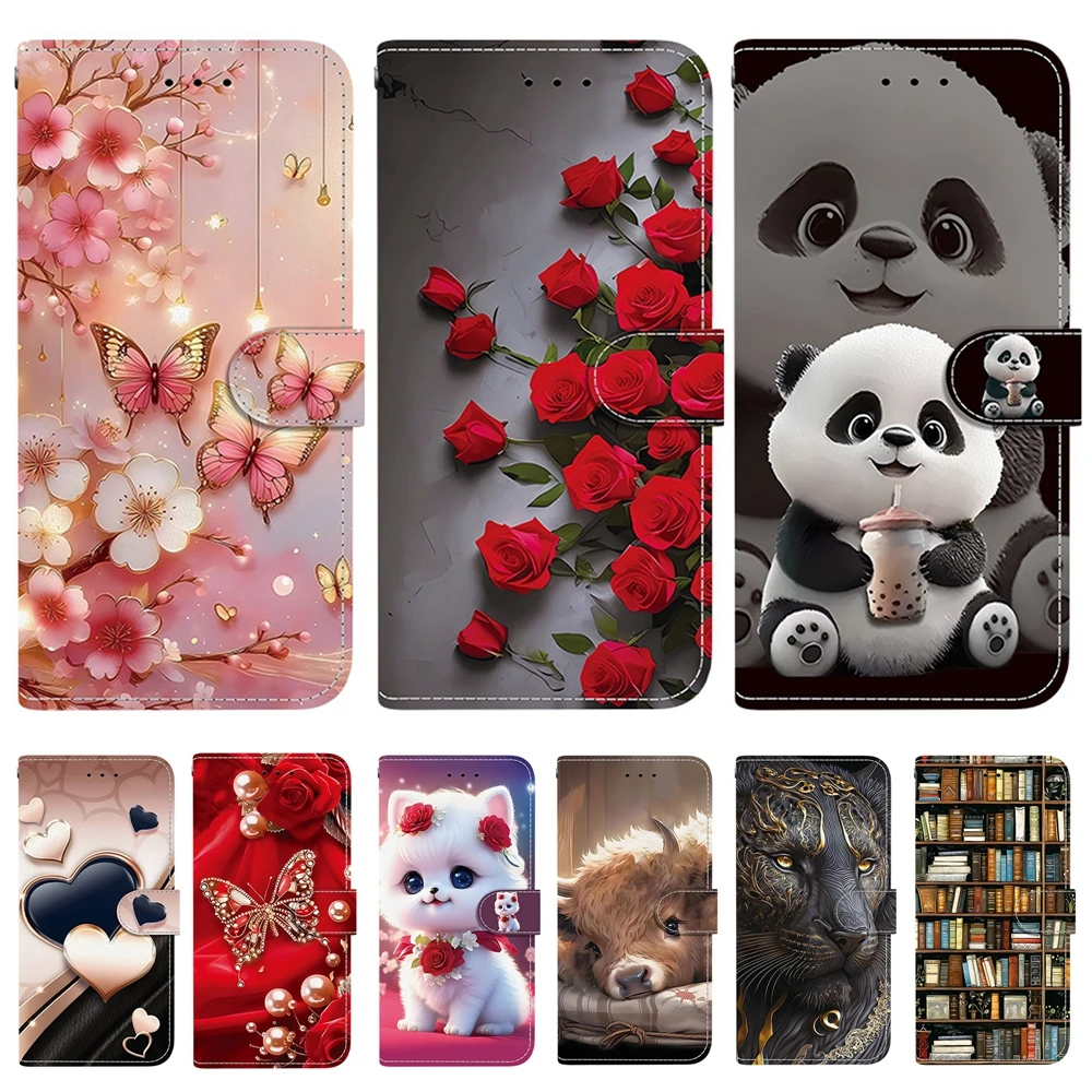 3D Cat Panda Phone Case for Xiaomi Redmi 15C 14C 13C A5 Note 15 14 13 Pro Plus 5G POCO C85 C75 Cases Leather Wallet Flip Cover