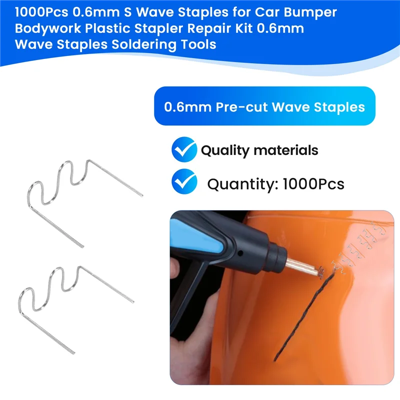 ABVA-1000Pcs 0.6Mm S Wave Staples For Car Bumper Bodywork Plastic Stapler Repair Kit 0.6Mm Wave Staples Soldering Tools