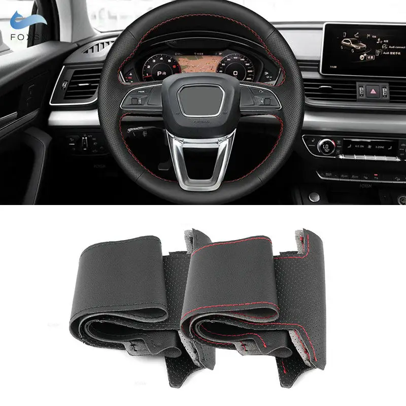 

For Audi O Shape A3 S3 8Y A4 S4 B9 A5 S5 8W6 Q2 Q3 F3 Q5 FY Q7 4M Hand-stitched Car Steering Wheel Cover Perforated Leather Trim