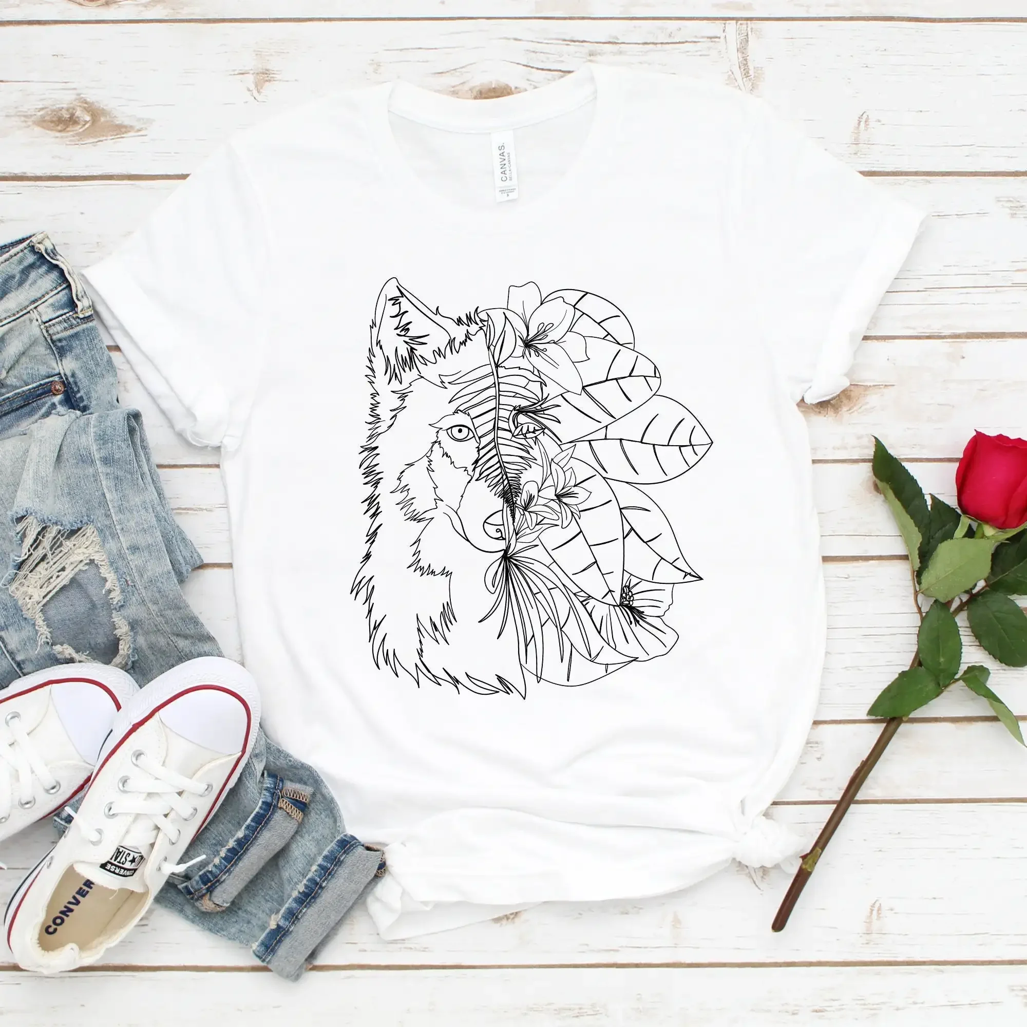 Women T Shirt Harajuku Top Casual Ladies Basic O-collar Short Sleeved Women Dog and Plant Print T-shirt Girl Fashion Clothing