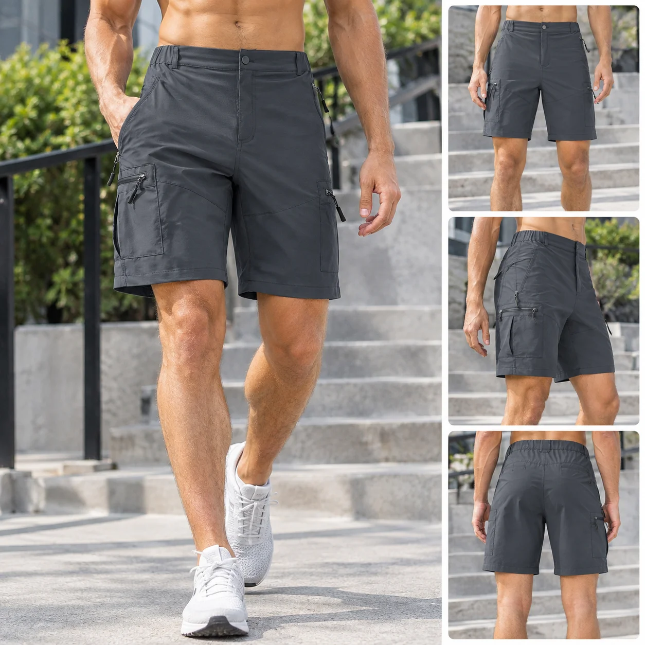Men's Multi Pocket Work Shorts Summer Quick Dry Cargo Shorts Five Quarter Zipper Pocket Casual Outdoor Utility Shorts for Men