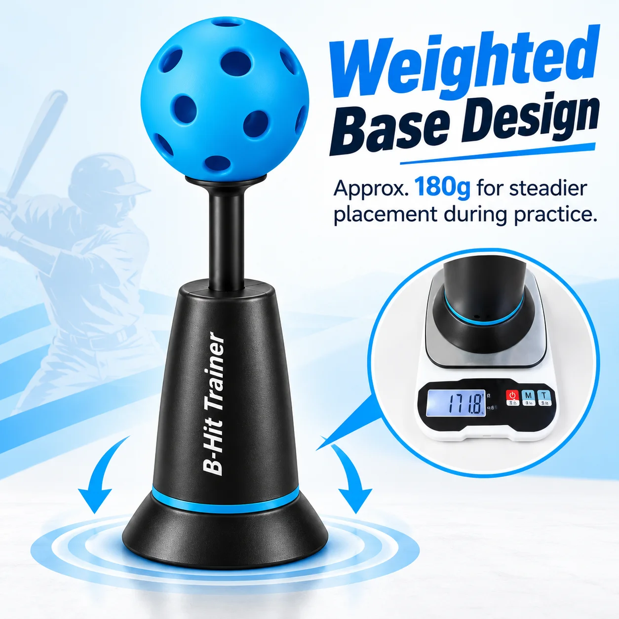 Sports Tee Popper Baseball Hitting Trainer, Portable Batting Practice Aid with Blue Ball, Solo Swing Training for Home and Field