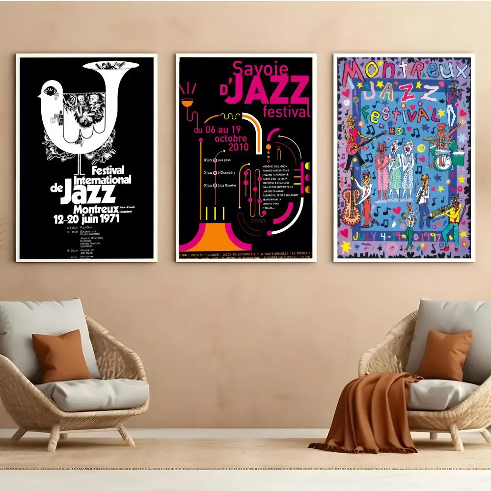 Vintage Jazz Music Festival Swiss Poster Aesthetic HD PVC Wall Art - Waterproof Wear Resistant For Home Hotel Bar