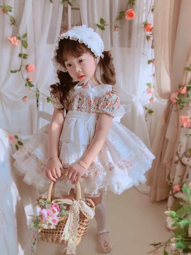 Baby Clothing Spanish Vintage Lolita Ball Gown Lace Bow Print Birthday Party Easter Cute Princess Dresses For Girl A2332