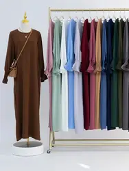 Eid Jersey Solid Modest Under Abaya Dubai 2024 Palestine Women Islamic Clothing Muslim Kaftan Inner Dresses Robe Femme Musulmane