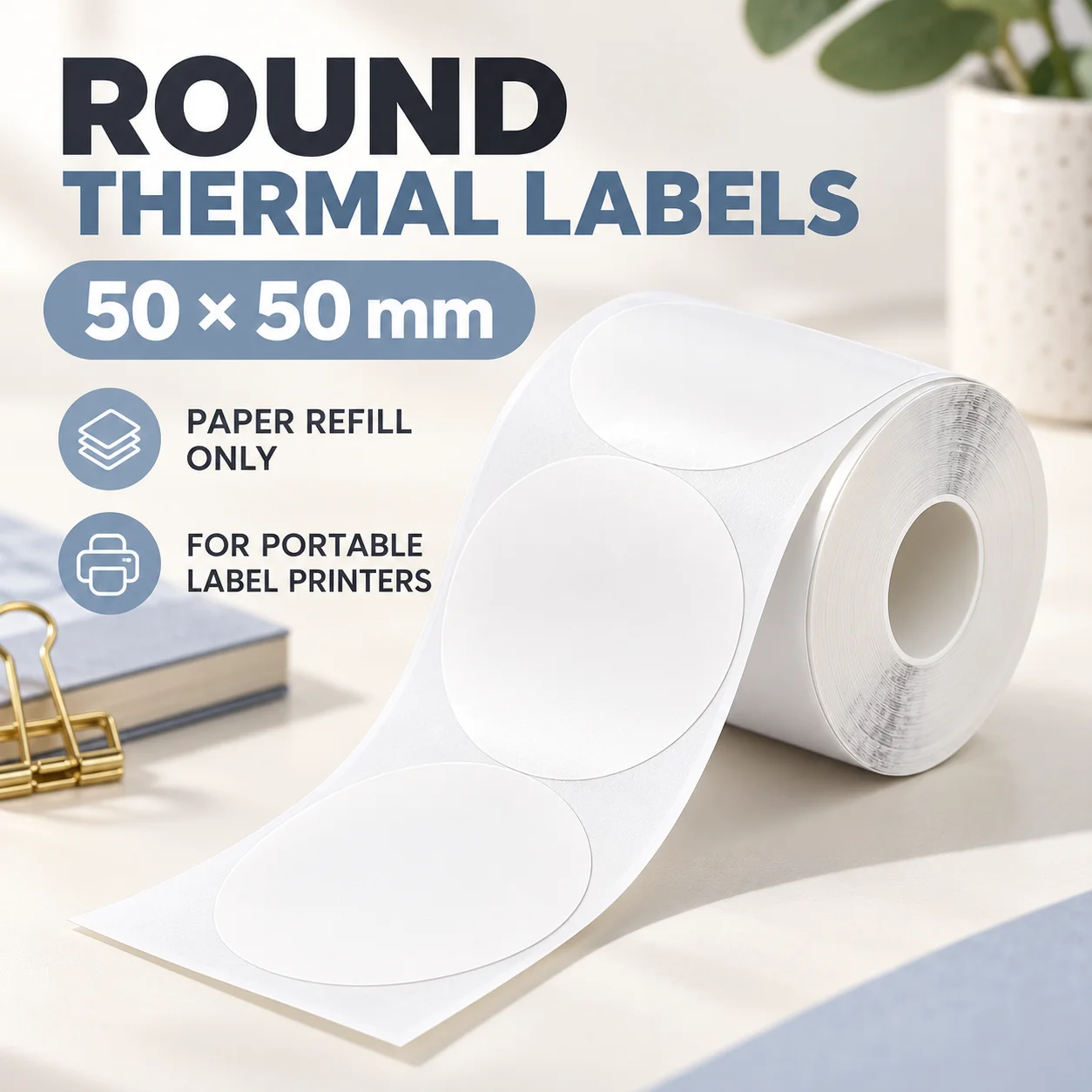 50x50mm Round Thermal Label Sticker Roll Self Adhesive Compatible for B3S M220 M200 Printer Barcode Price Tag