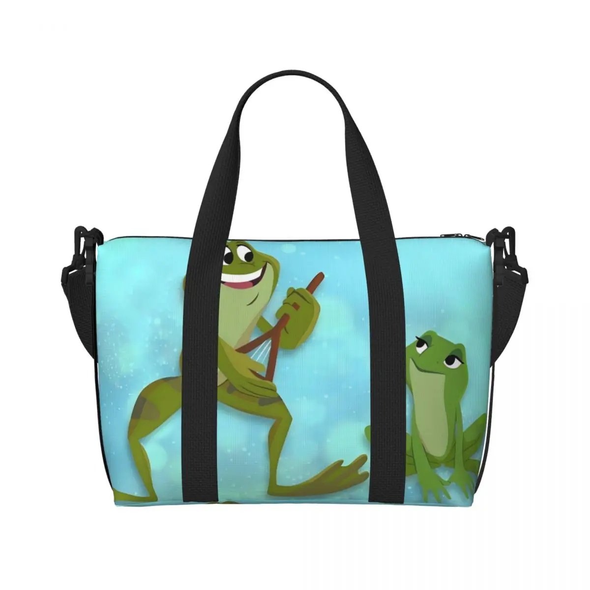 

Custom Large The Princess Cartoon And The Frog Tote Bag for Women Shopping Shoulder Beach Gym Travel Bag