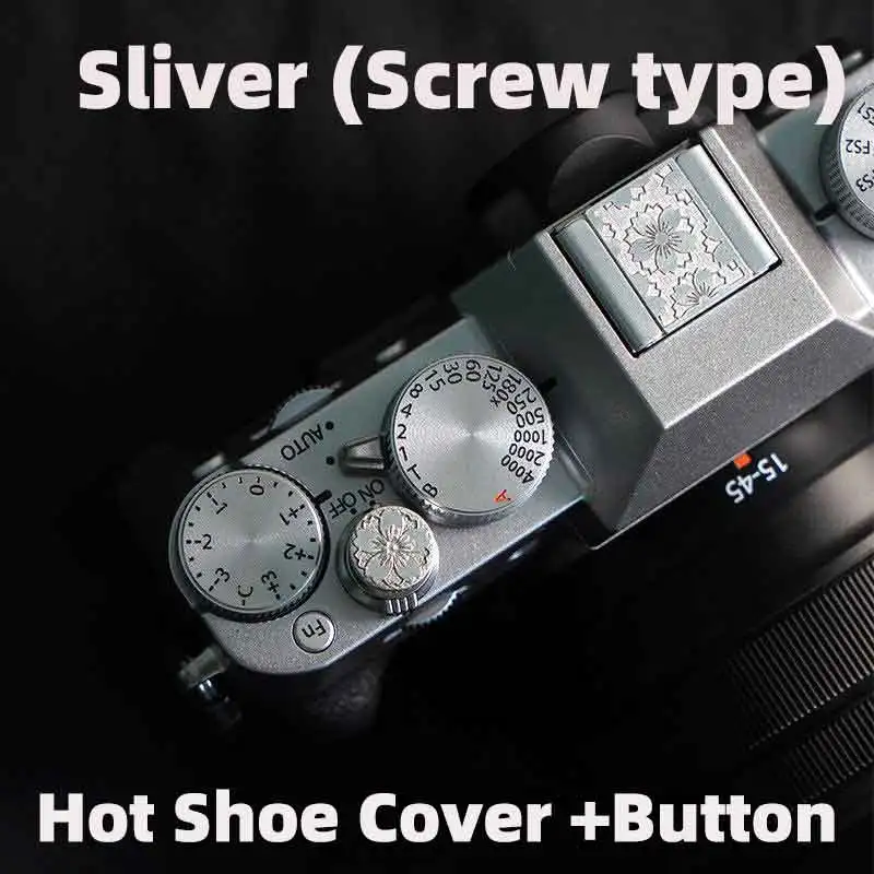 1 set Metal Sakura Camera Hot Shoe Cover + Shutter Release Button Protective Cap for Canon Nikon Z30 Sony Fuji XT5 XS20 Cameras