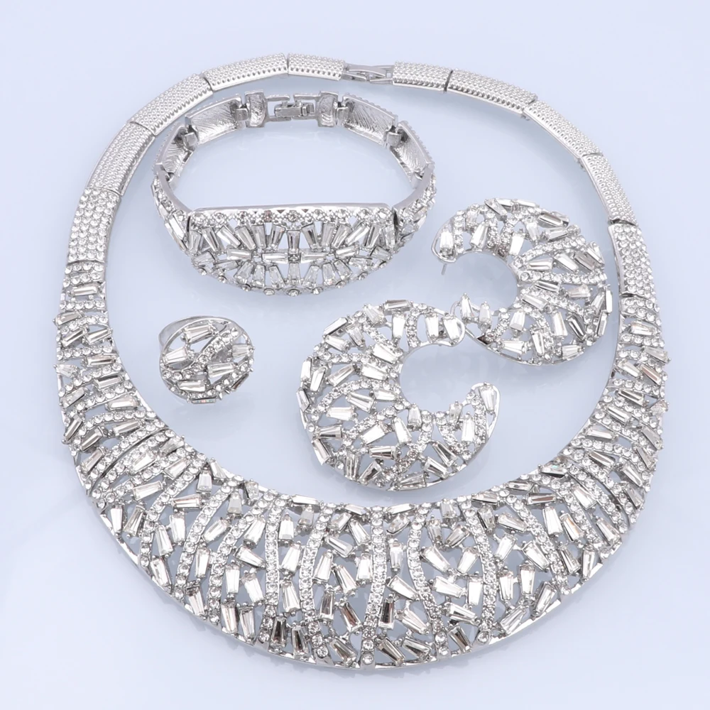 CYNTHIA Jewelry Set Necklaces For Women Earrings Bracelet Ring Silver Color Dubai Jewelry Bridal Wedding Accessories