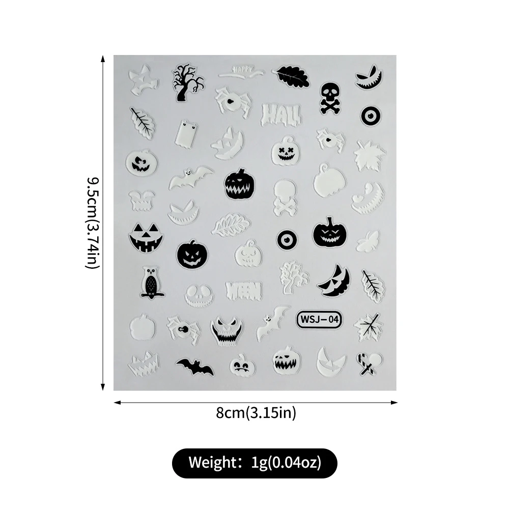 هالوين يتوهج في الظلام ملصقات لاصقة ، الخفافيش ، اليقطين ، تزيين الأظافر