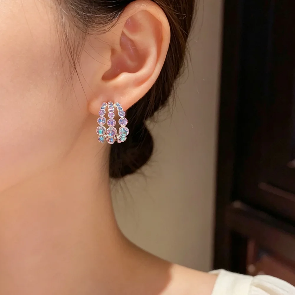 S925 sterling silver needle exquisite fashion versatile color geometric stud earrings light luxury simple super flash earrings