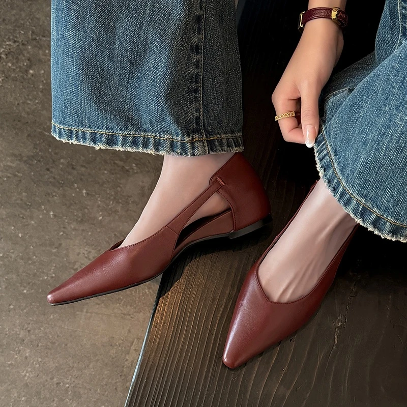 2026 New Genuine Leather Cowhide Women's Sandals Hollow Pointed Toe High Heels Summer Fashion Women Shoes Party Women's Pumps