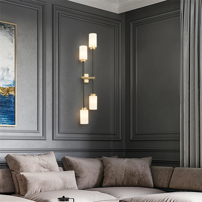 Full copper long pole bracket wall lamps bedroom living room hallway lamp luxury hotel stairwell wall