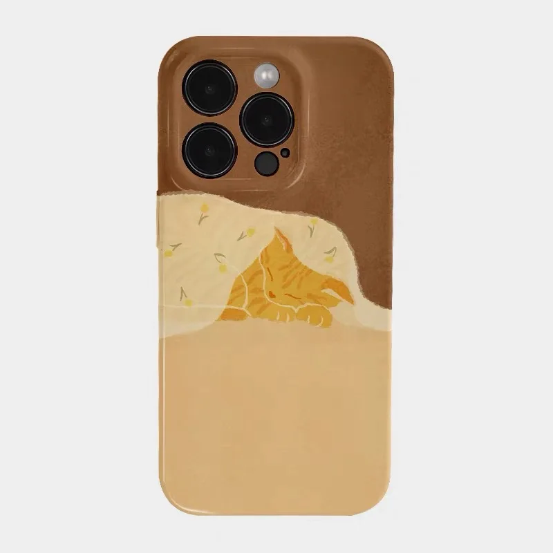 

Yellow Brown Lazy Bed Cat Cartoon Phone Case for IPHONE 17 Air 16E 15 PROMAX 14 Plus 13 12 MINI 11 16Plus XR Acrylic Phone Cover