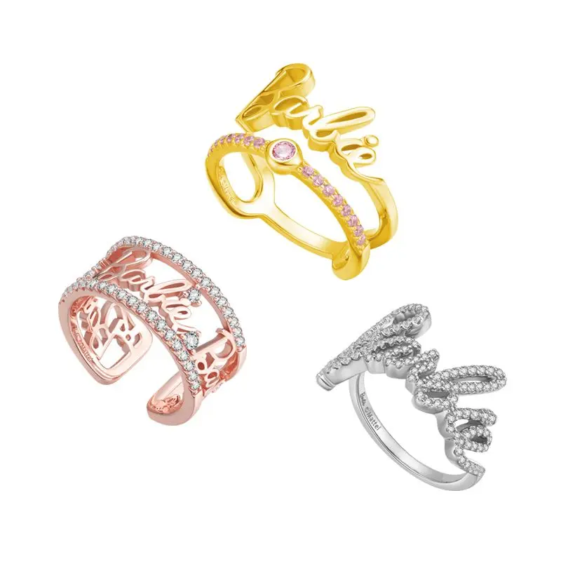 Barbie Broken Diamond Ring 925 Silver Light Luxury Sweet Wind Finger Ring Index Finger Tail Ring Commuting Versatile