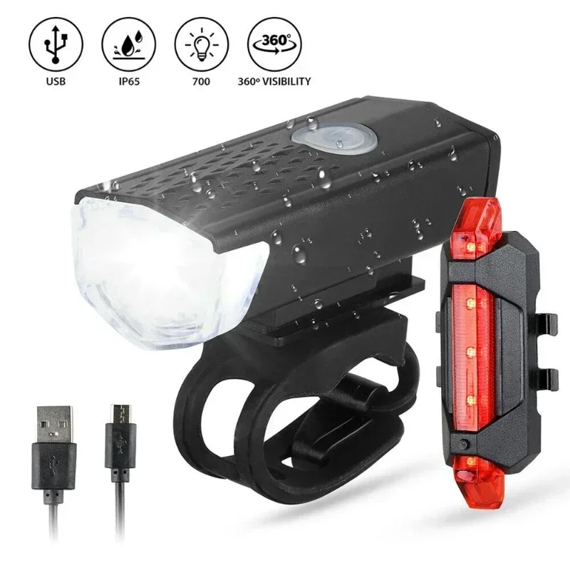 1/2Pcs Bike Light Set Headlights,Taillights USB Rechargeable Floodlight Bicycle Electric Scooter Accessories Riding Equipment