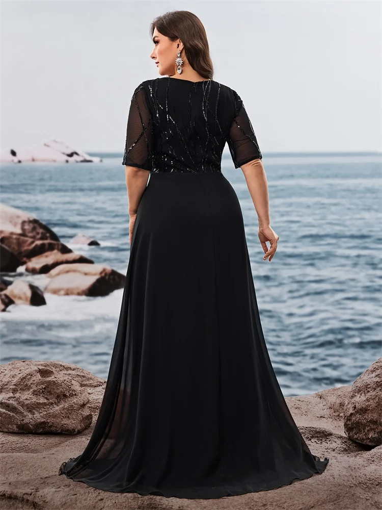 فساتين سهرة رسمية من Lucyinlove مقاس كبير أنيقة بأكمام قصيرة ترتر للنساء من الشيفون حورية البحر لوصيفة العروس فساتين ماكسي