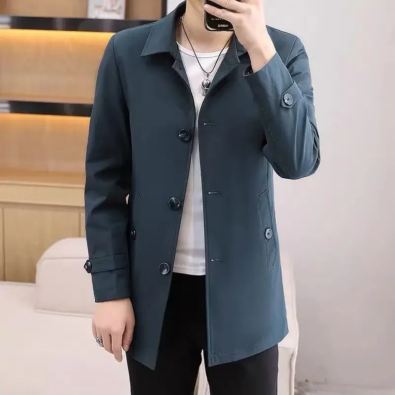 

Spring High Street Men Midi Coats New Chic England Turn-down Collar Ingle-breasted Slim Comfortable Punk Jackets JJ281